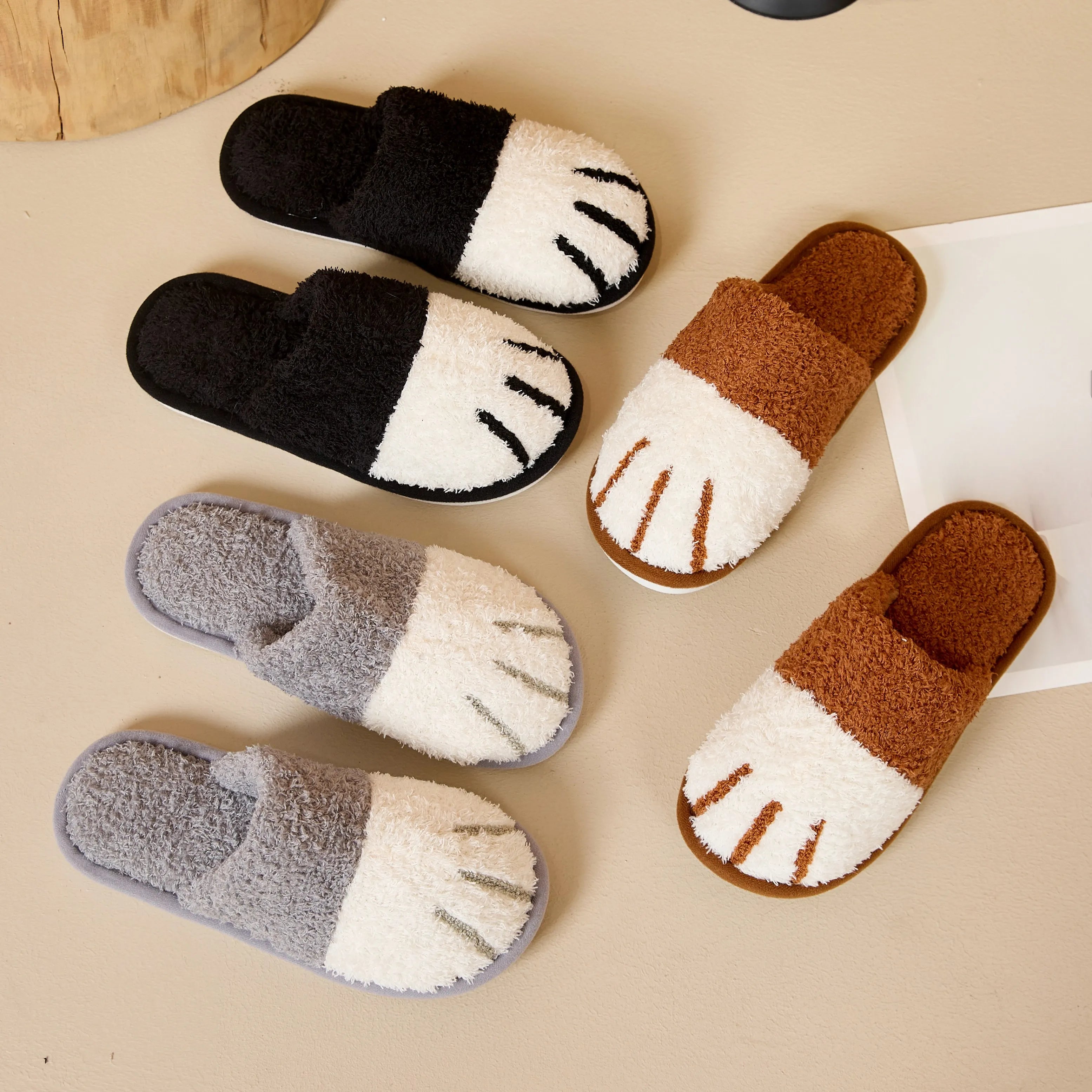 Unisex warm cat paw slippers for home
