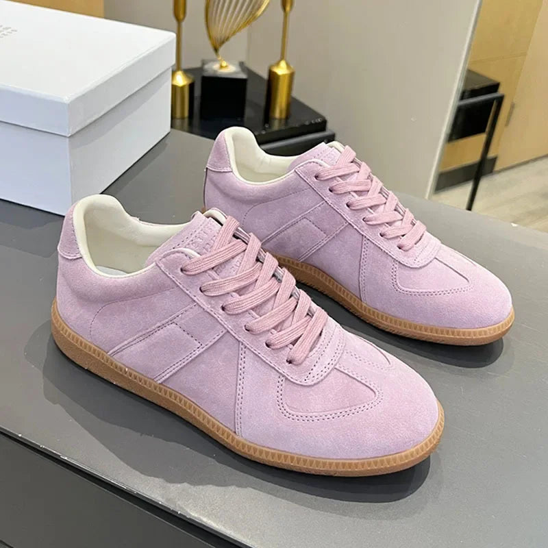 Suede Leather Patchwork Casual Shoes, Women, Round Toe
