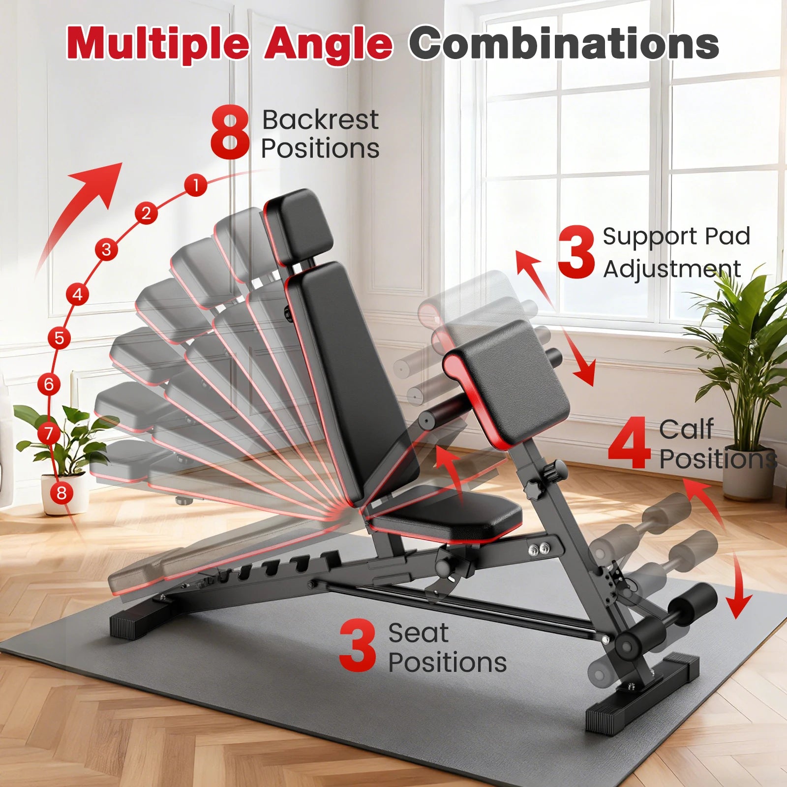Dumbbell Bench, Adjustable, Foldable, Weightlifting, Abdominal Gym