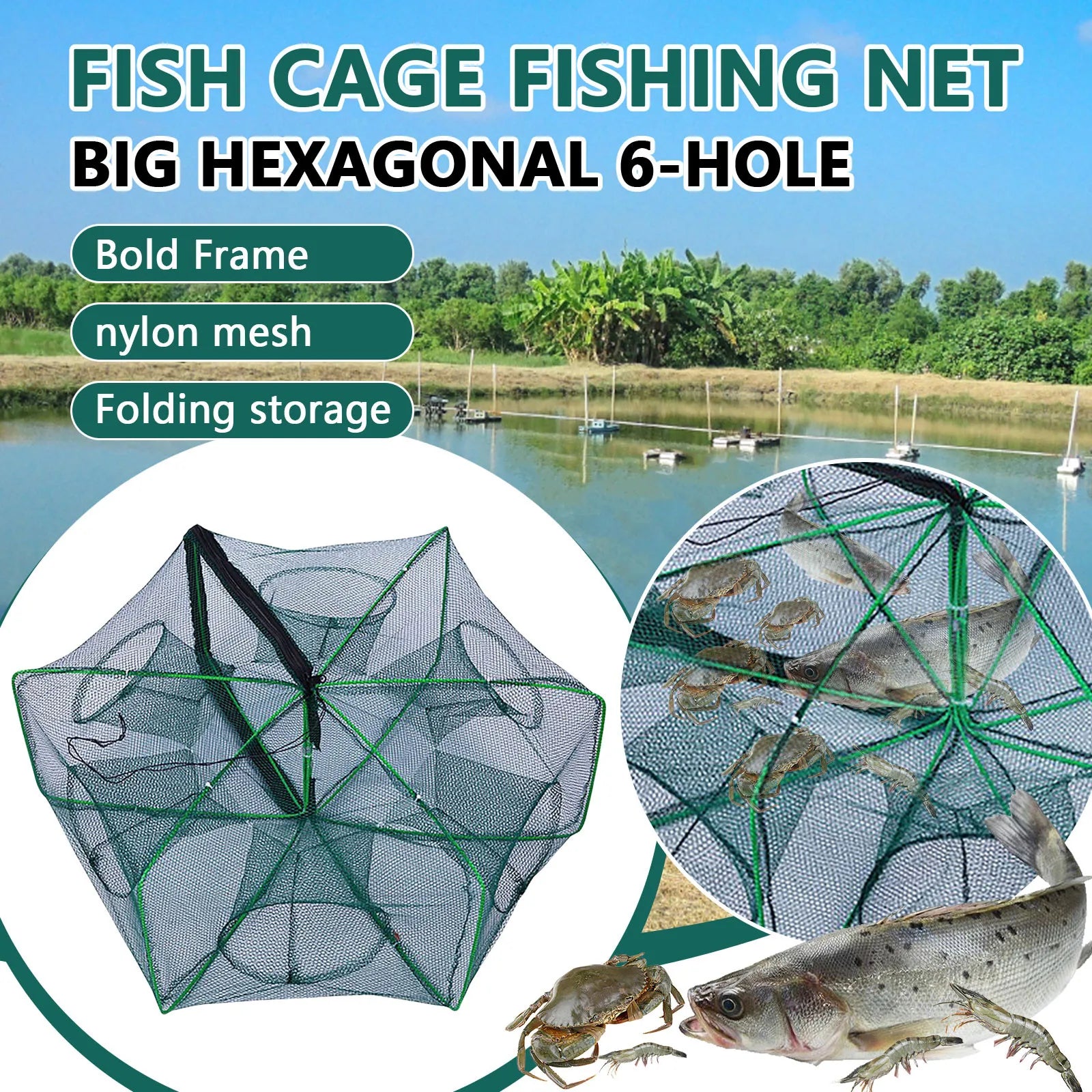 Folding lobster cage, fish, shrimp crayfish crab