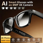 Smart AI Camera Glasses, 8MP, 140+ Languages, Bluetooth Music, 1080P Video Recording
