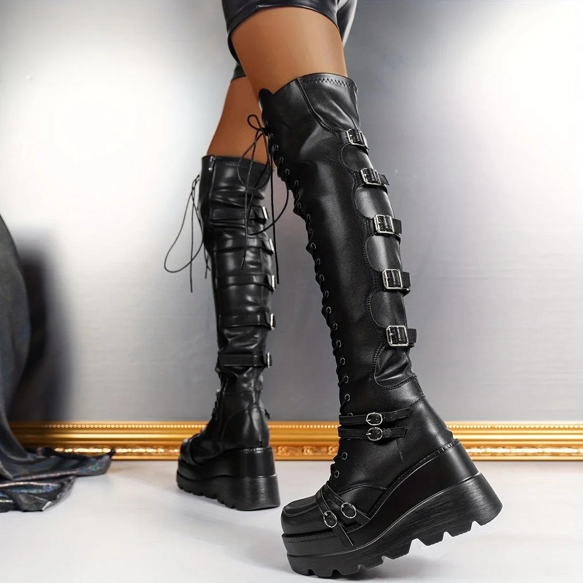 Women's Gothic Punk Thigh High Boots Fashion