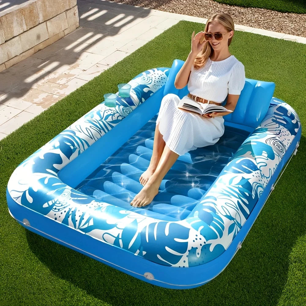 4 in 1 Suntan Tub Raft, Inflatable, Tanning, Pool,  70" x 46", Pillow