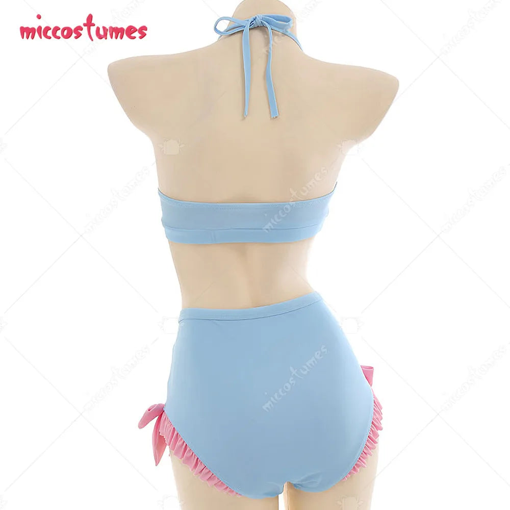 Women Blue Bunny Pattern Swimwear Bathing Suit