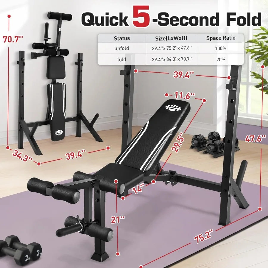 Squat Rack - 900LBS Adjustable Bench Press with Leg Extension and Leg Curl Incline Decline Flat Workout