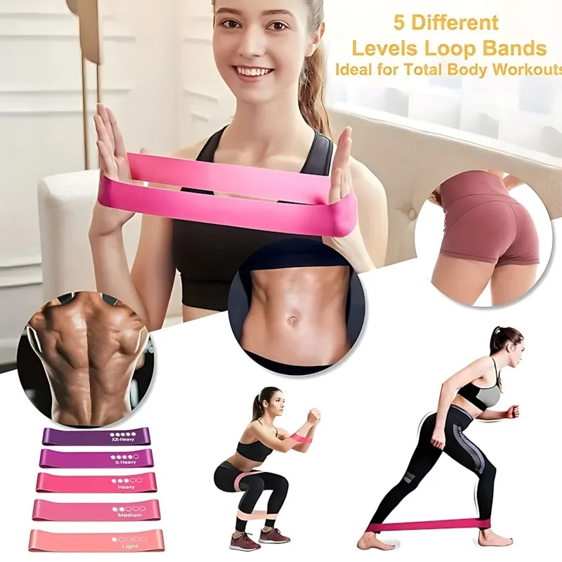 5 Pcs Pink Resistance Bands Set