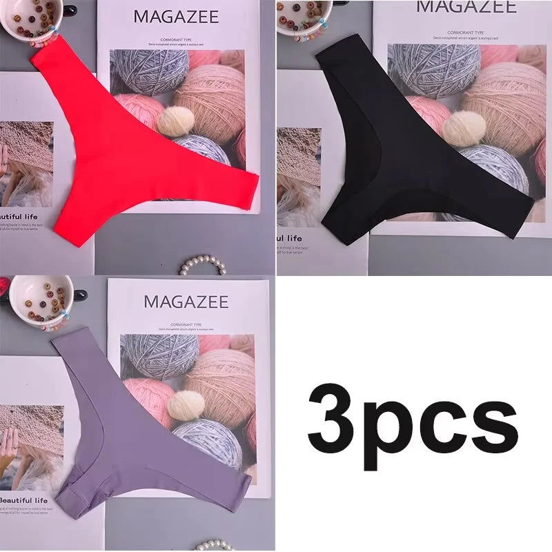3PCS Seamless Panties Women, Silk, Cotton Crotch, Breathable