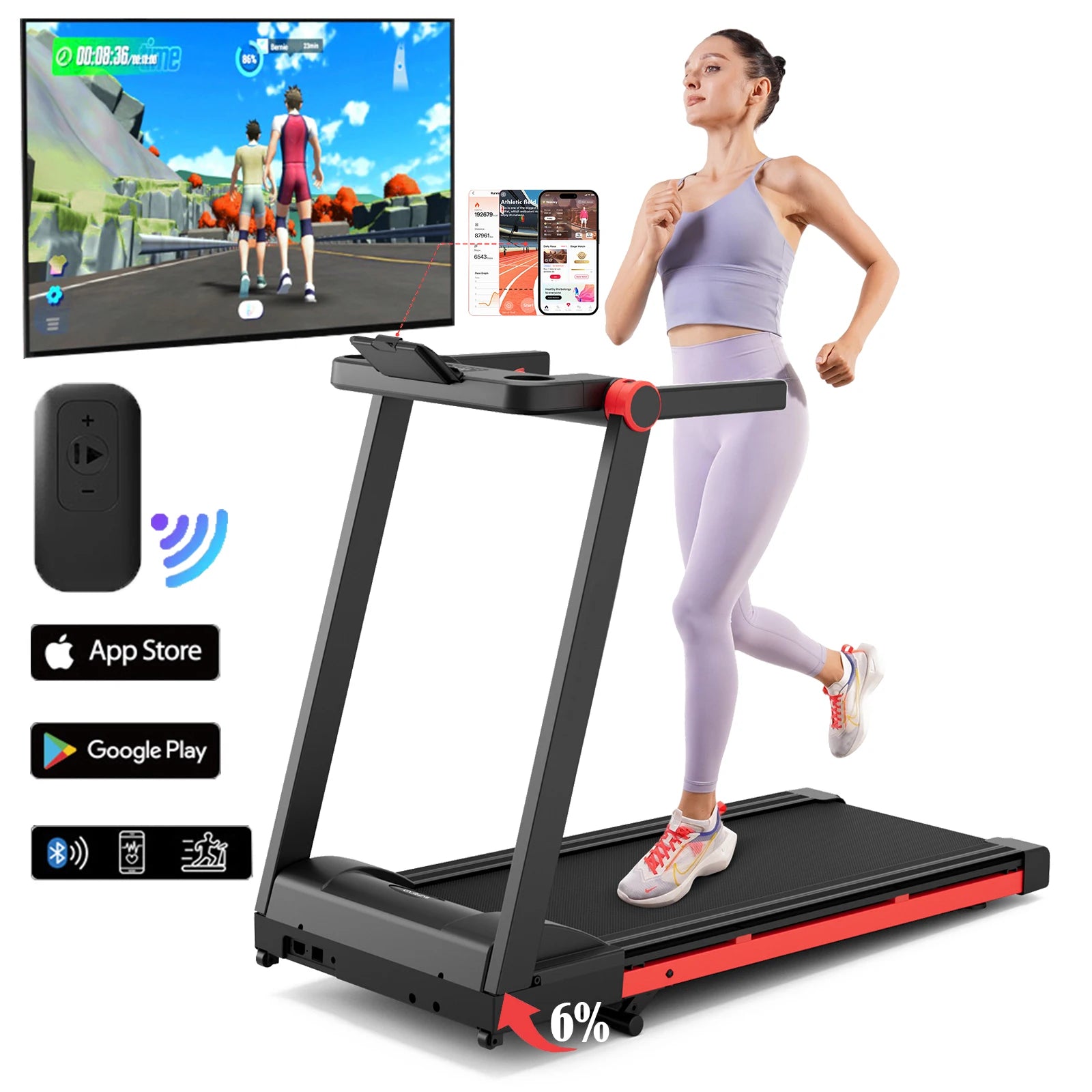 3.5HP Foldable Incline Treadmill, Walking Pad, Touch Screen