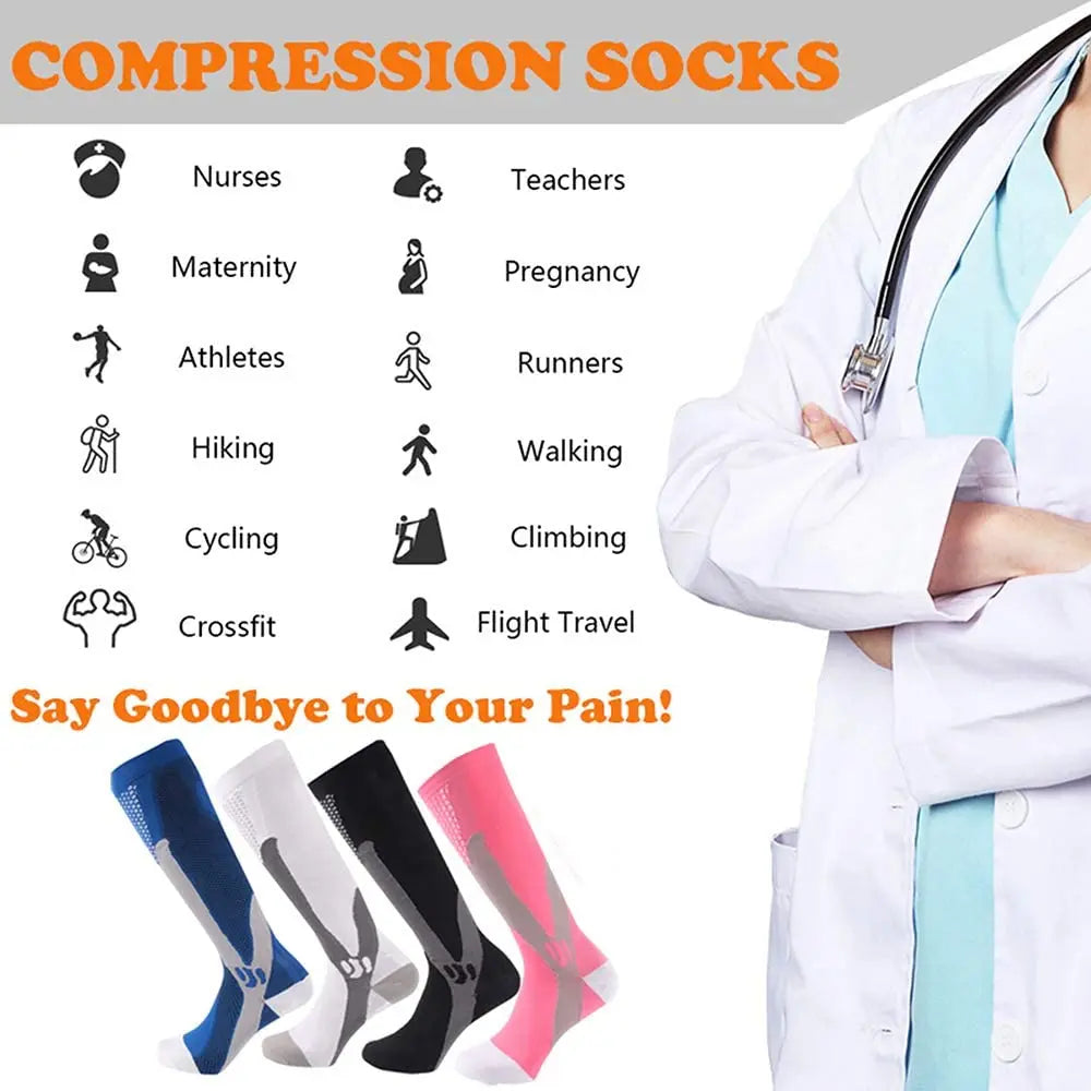 3 Pairs, Compression Socks, 20-30 mm Hg, Athletic, Nylon Medical Nursing