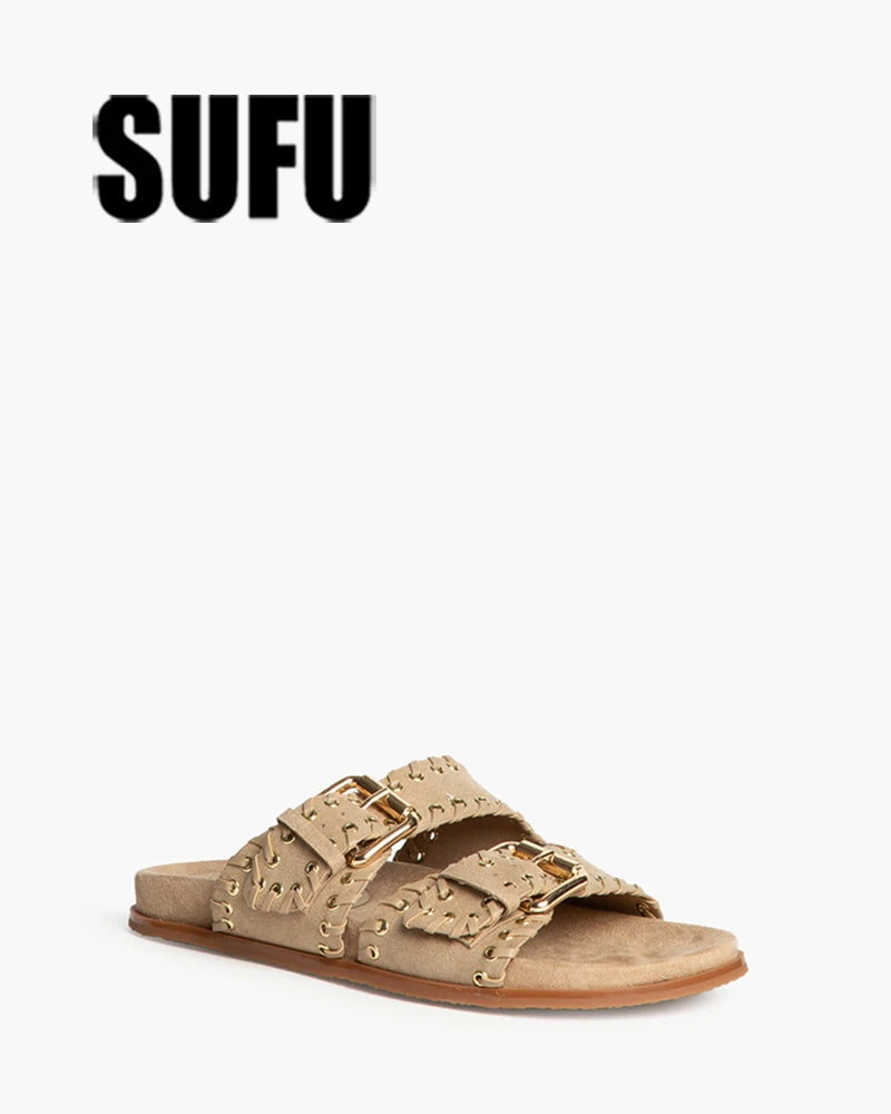 SUFU belt buckle vintage flat slippers