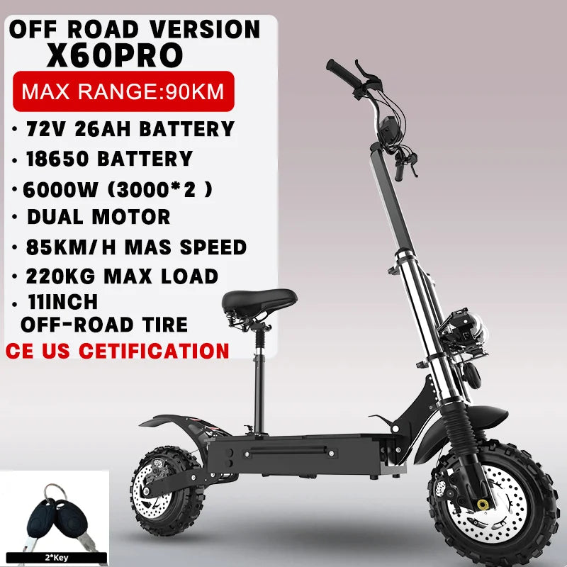 [8 models]10/11 Inch 48V-72V 1000W-6000W Electric Scooter 50-85km/h, Kick, Foldable Adult