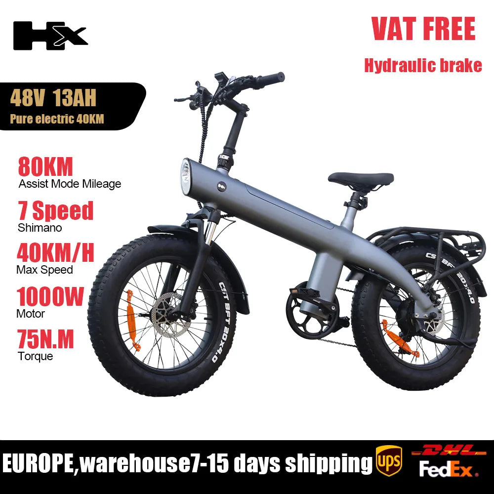 2000W Electric Bike, 48V Removable Battery, 115Nm E bike 20*4.0 Inch Tire