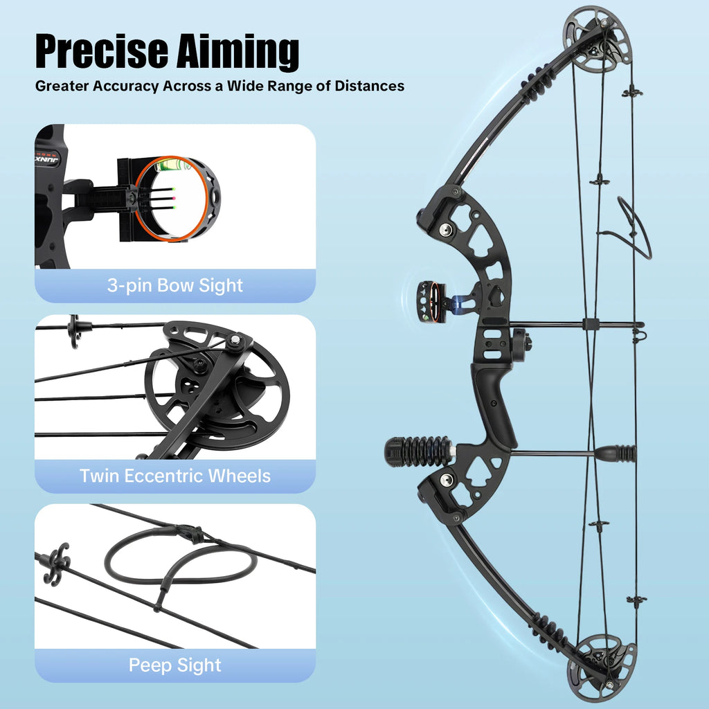 30-55 lbs Compound Bow, Adjustable Draw Weight and Length, with 3-Pin Sight, 12 Arrows, Complete Arch Set for Adults, Right Hand