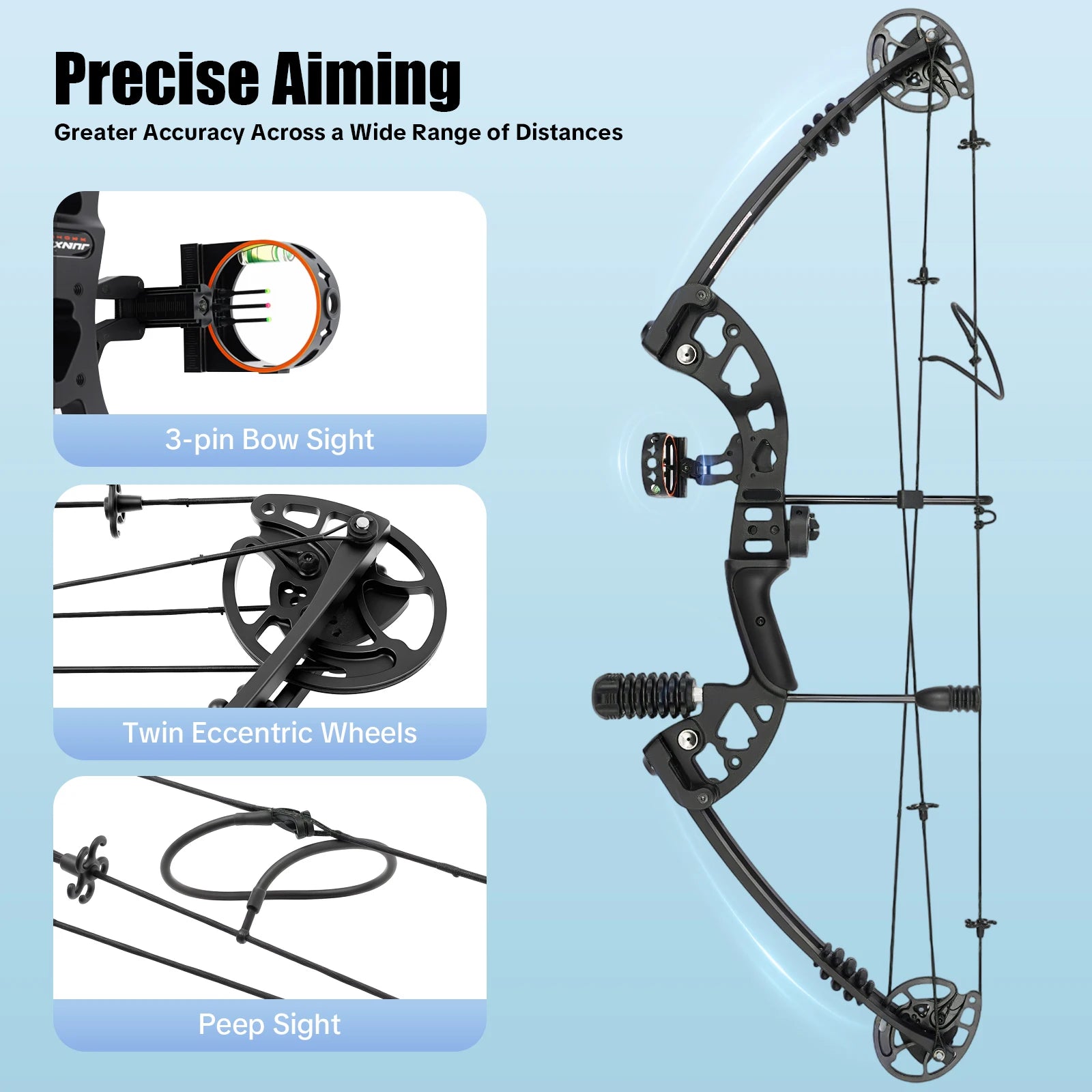 30-55 lbs Compound Bow, Adjustable Draw Weight and Length, with 3-Pin Sight, 12 Arrows, Complete Arch Set for Adults, Right Hand