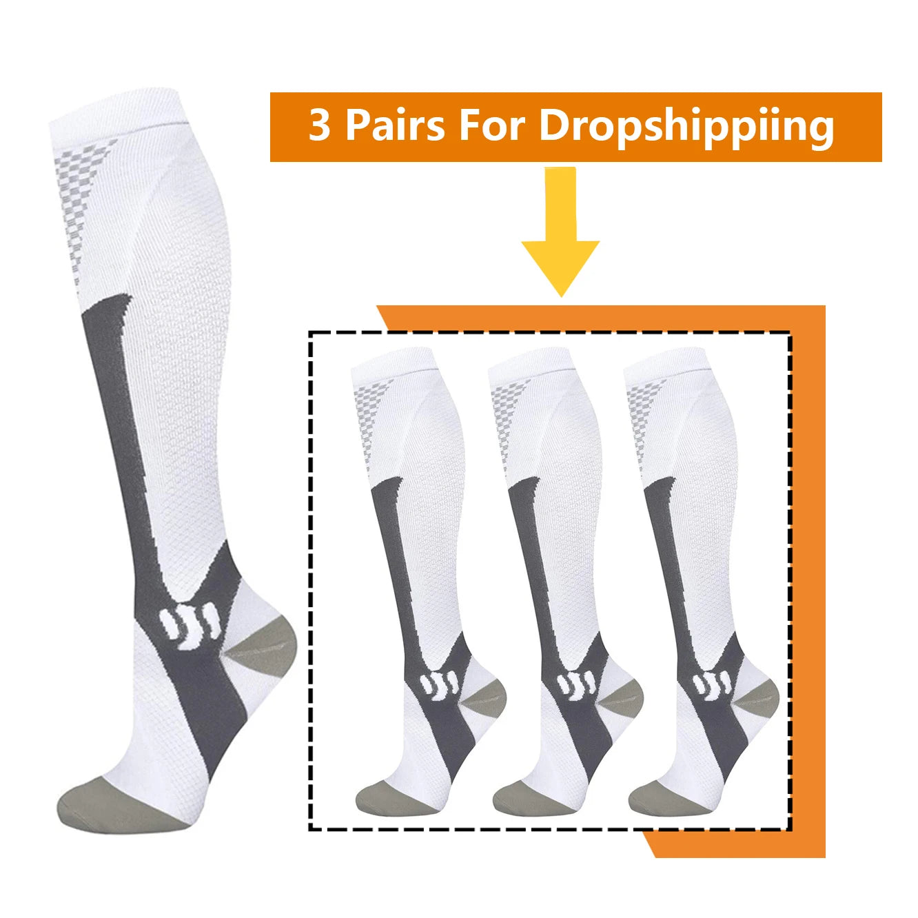 3 Pairs, Compression Socks, 20-30 mm Hg, Athletic, Nylon Medical Nursing