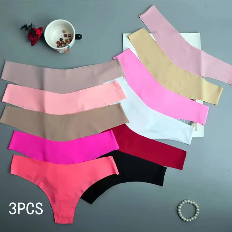 3PCS Seamless Panties Women, Silk, Cotton Crotch, Breathable