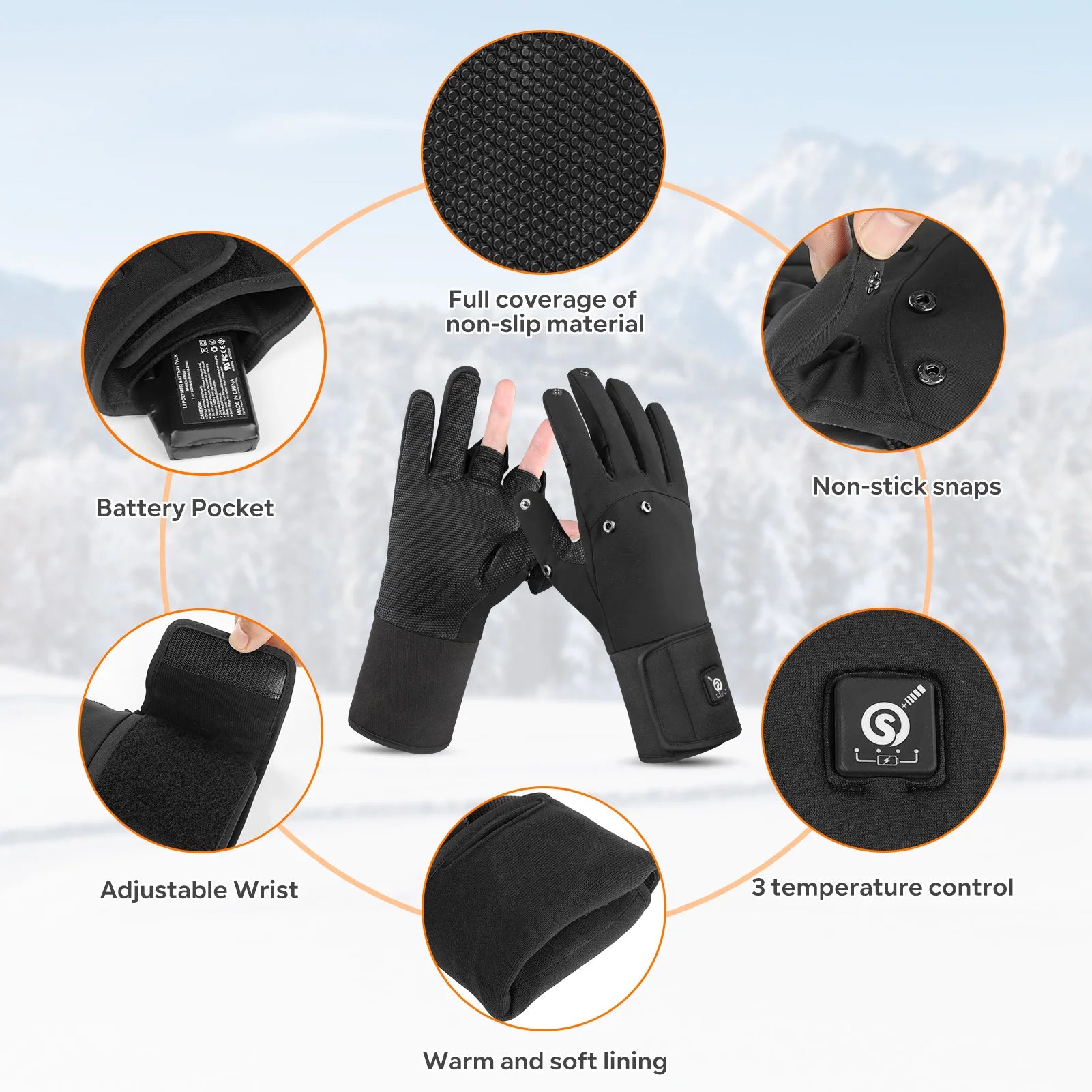 Heated Fishing Gloves, Waterproof, Men, Fishing Gloves