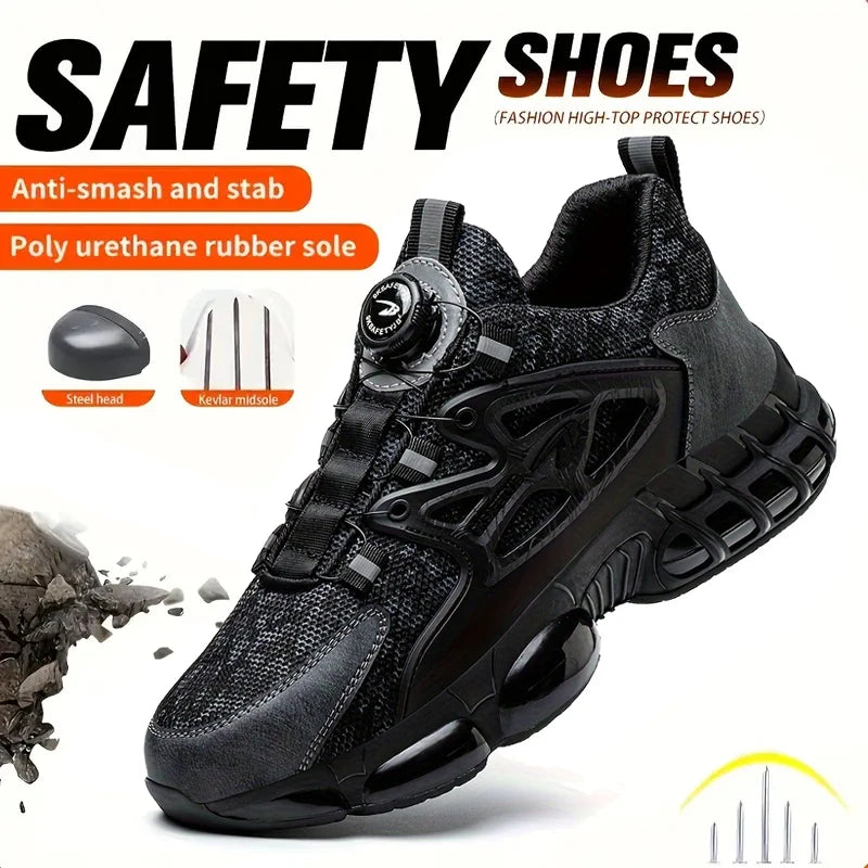 Work shoes with elastic buttons and lace-up