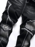 Mid-high waist fringed jeans, solid color