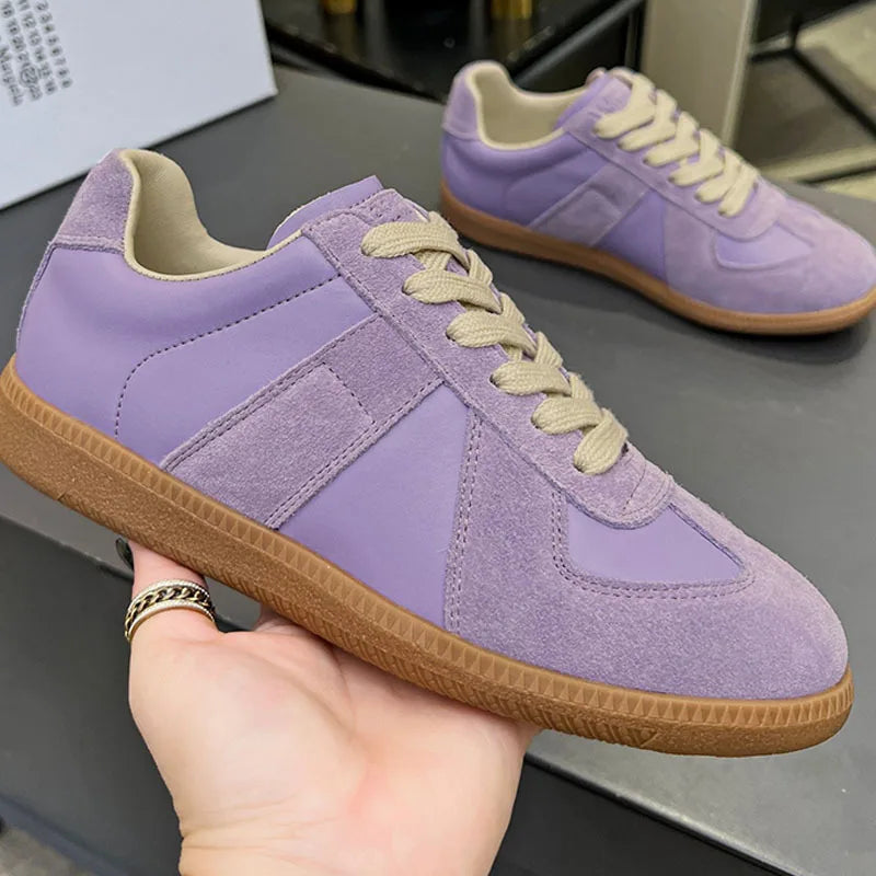 Suede Leather Patchwork Casual Shoes, Women, Round Toe