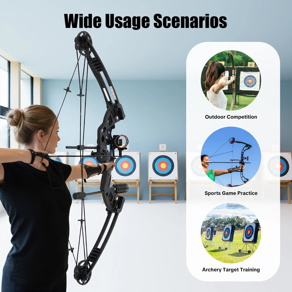 30-55 lbs Compound Bow, Adjustable Draw Weight and Length, with 3-Pin Sight, 12 Arrows, Complete Arch Set for Adults, Right Hand