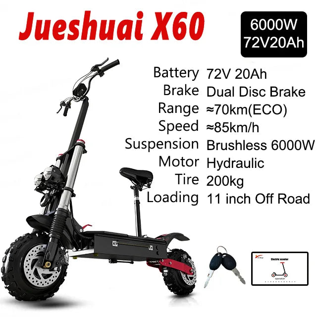 [8 models]10/11 Inch 48V-72V 1000W-6000W Electric Scooter 50-85km/h, Kick, Foldable Adult