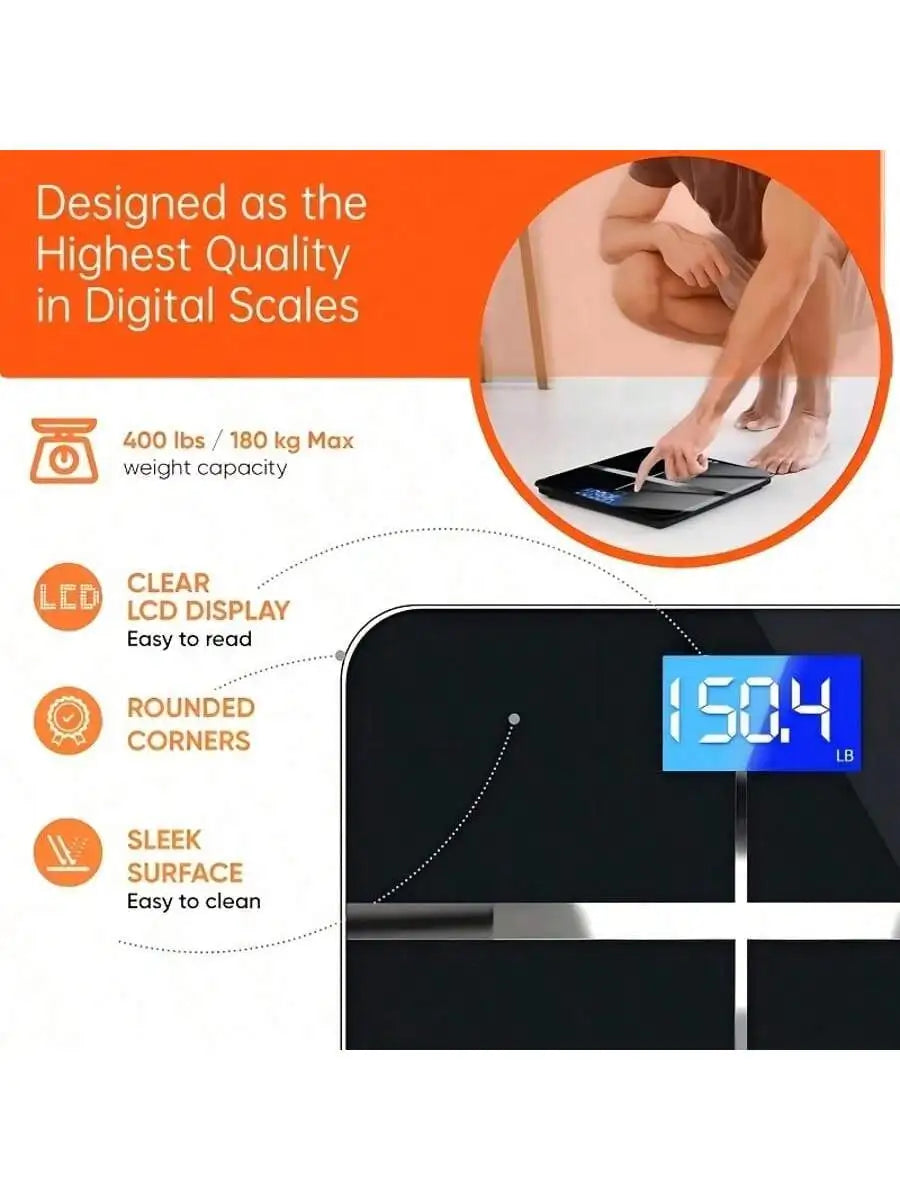 Multi-Function Body Fat & Weight Bathroom Scale, 390lbs.