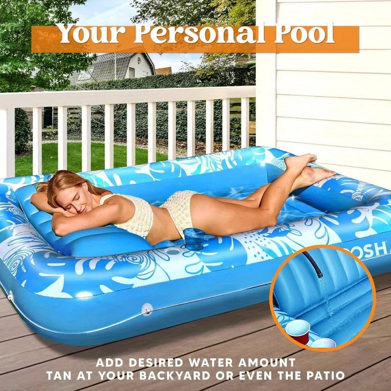 4 in 1 Suntan Tub Raft, Inflatable, Tanning, Pool,  70" x 46", Pillow