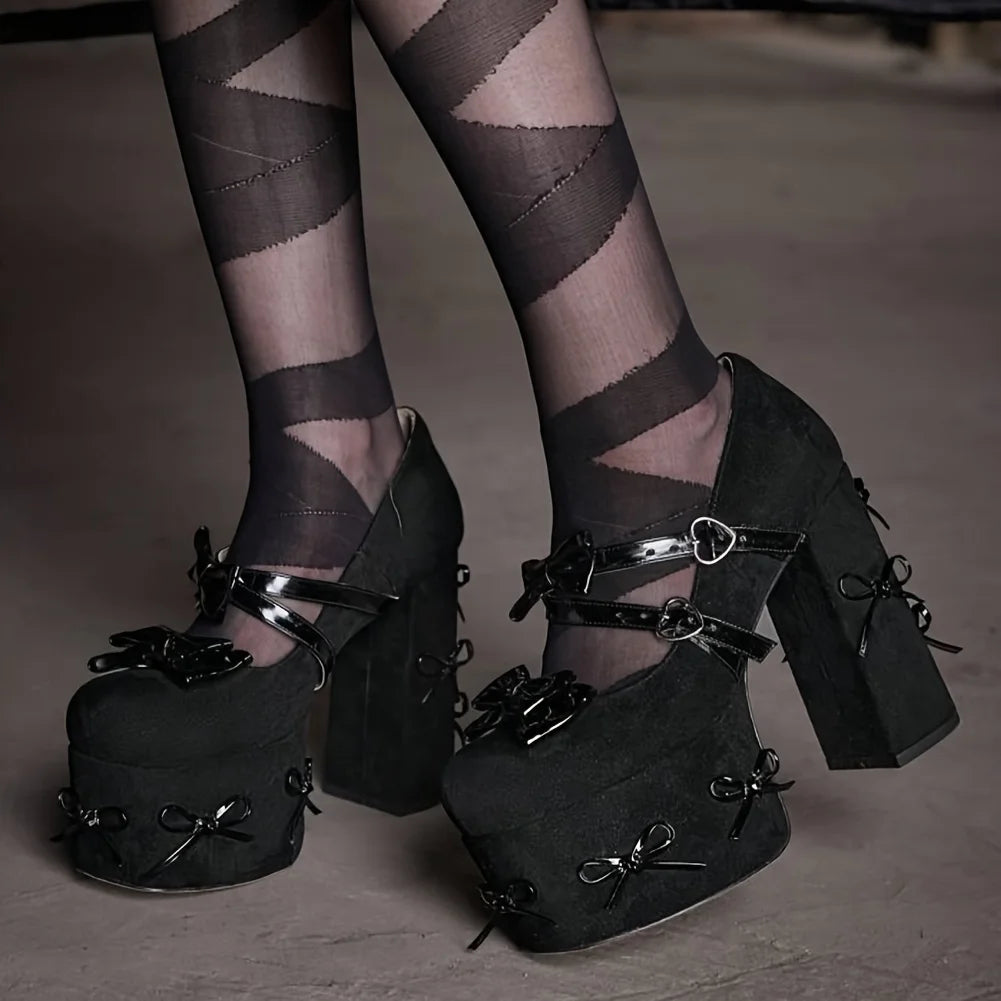Women's Mary Jane Heels Black Platform Heels