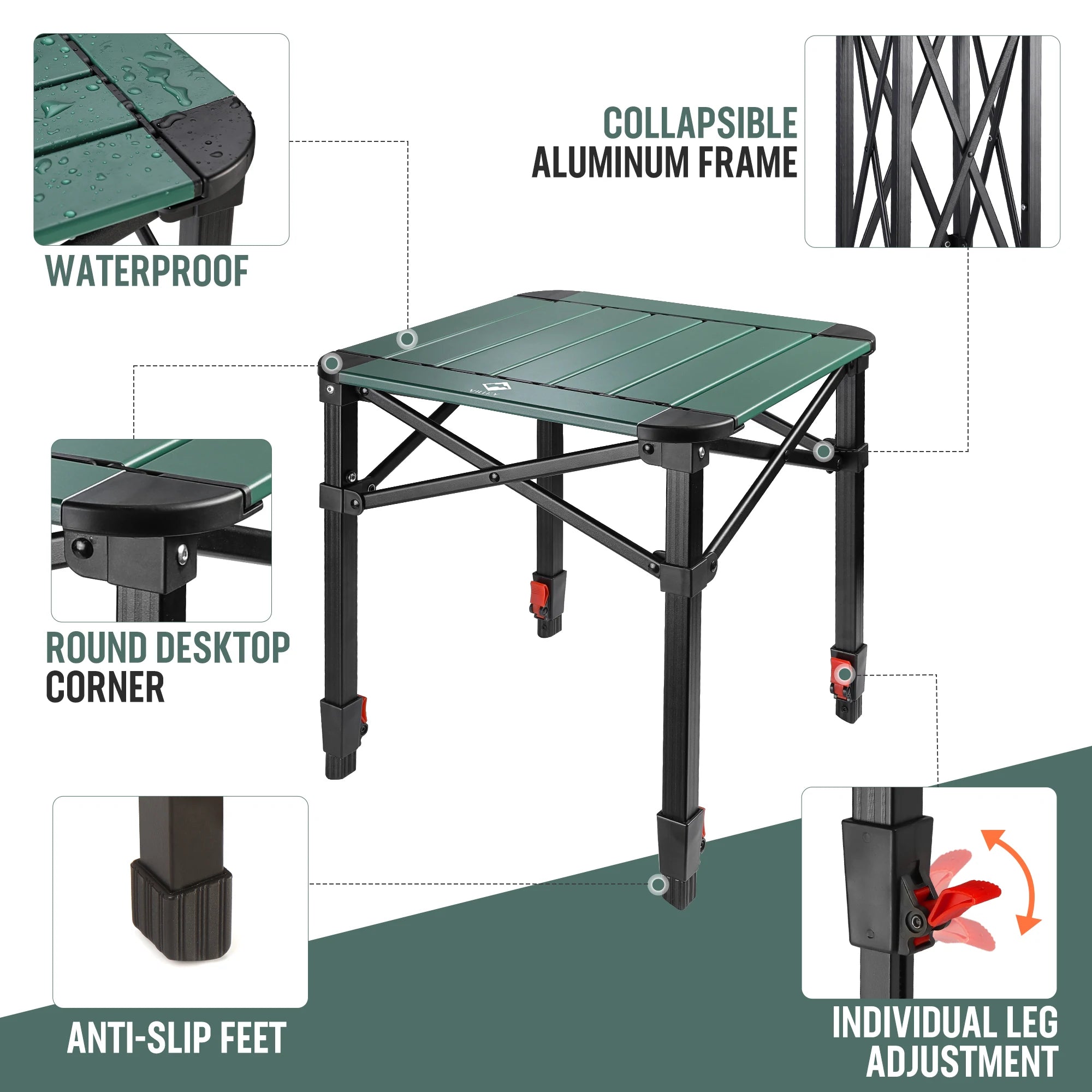 Folding Camping Square Table, Carry Bag, Aluminum