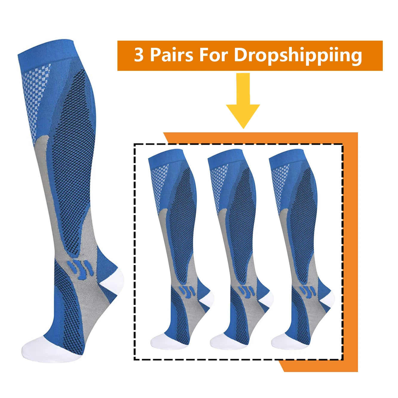 3 Pairs, Compression Socks, 20-30 mm Hg, Athletic, Nylon Medical Nursing