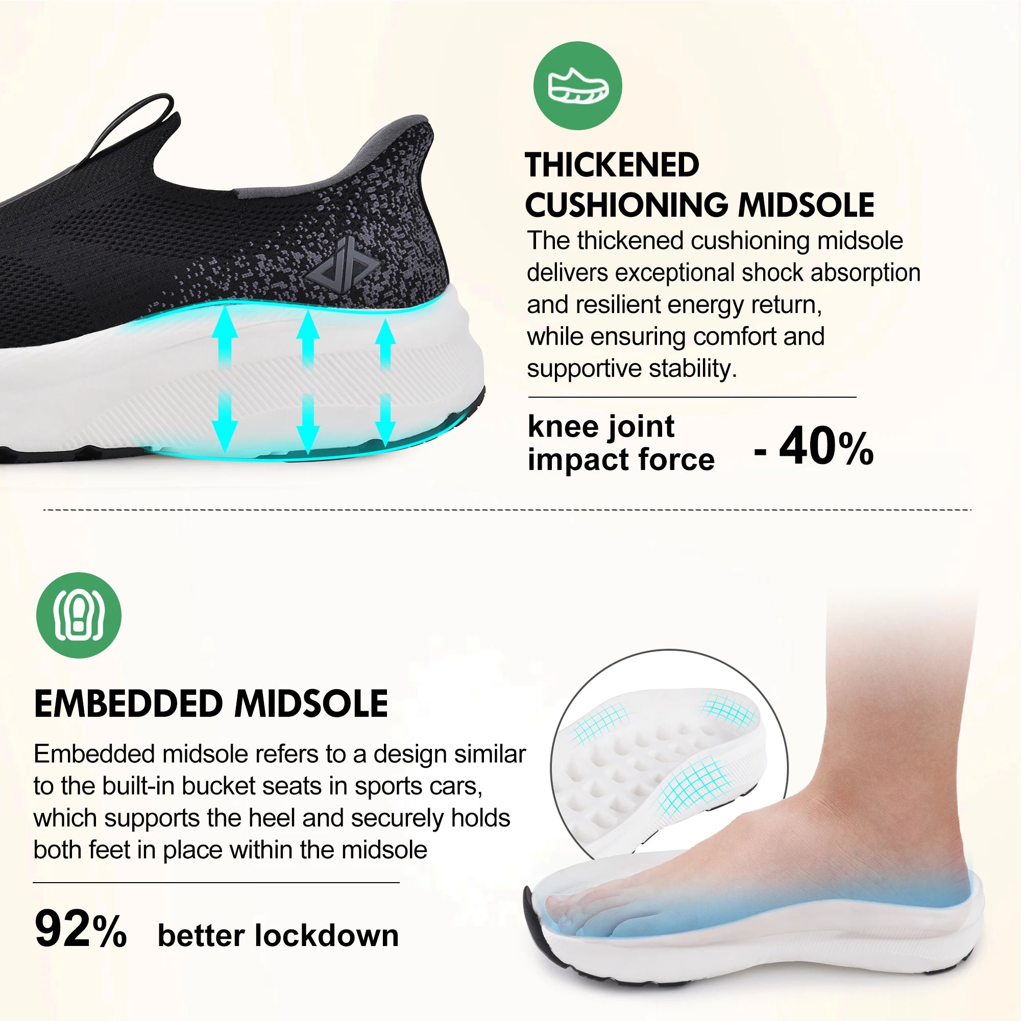 Mens Slip-in Arch Support Orthopedic Sneakers