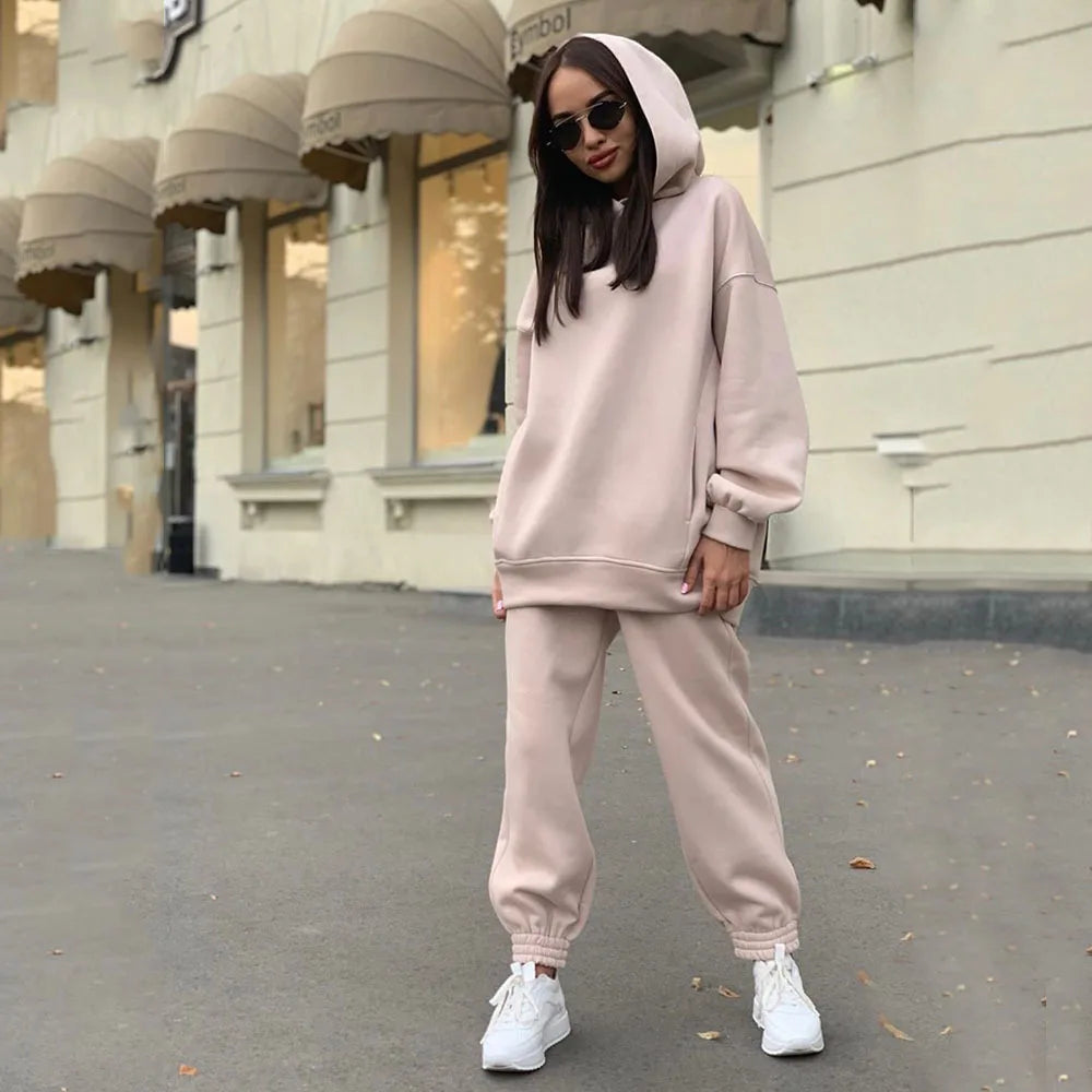 Women Fleece Two Piece Sets,Warm Hoodies