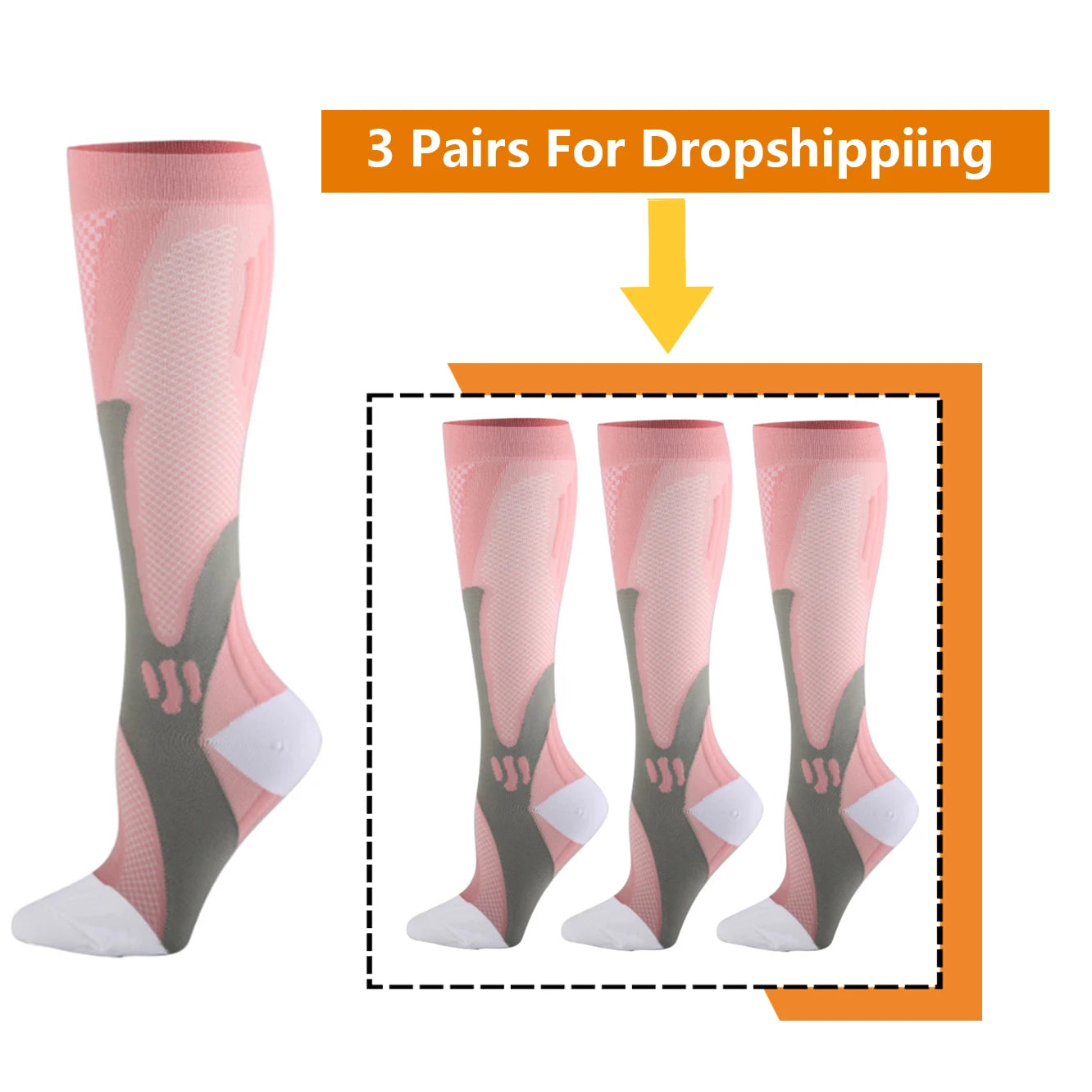 3 Pairs, Compression Socks, 20-30 mm Hg, Athletic, Nylon Medical Nursing