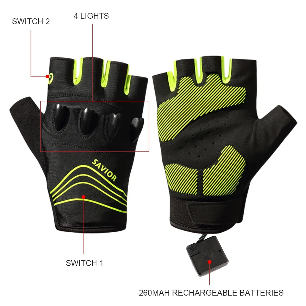 Cycling Gloves, LED, Night view, Rechargeable Flashlight