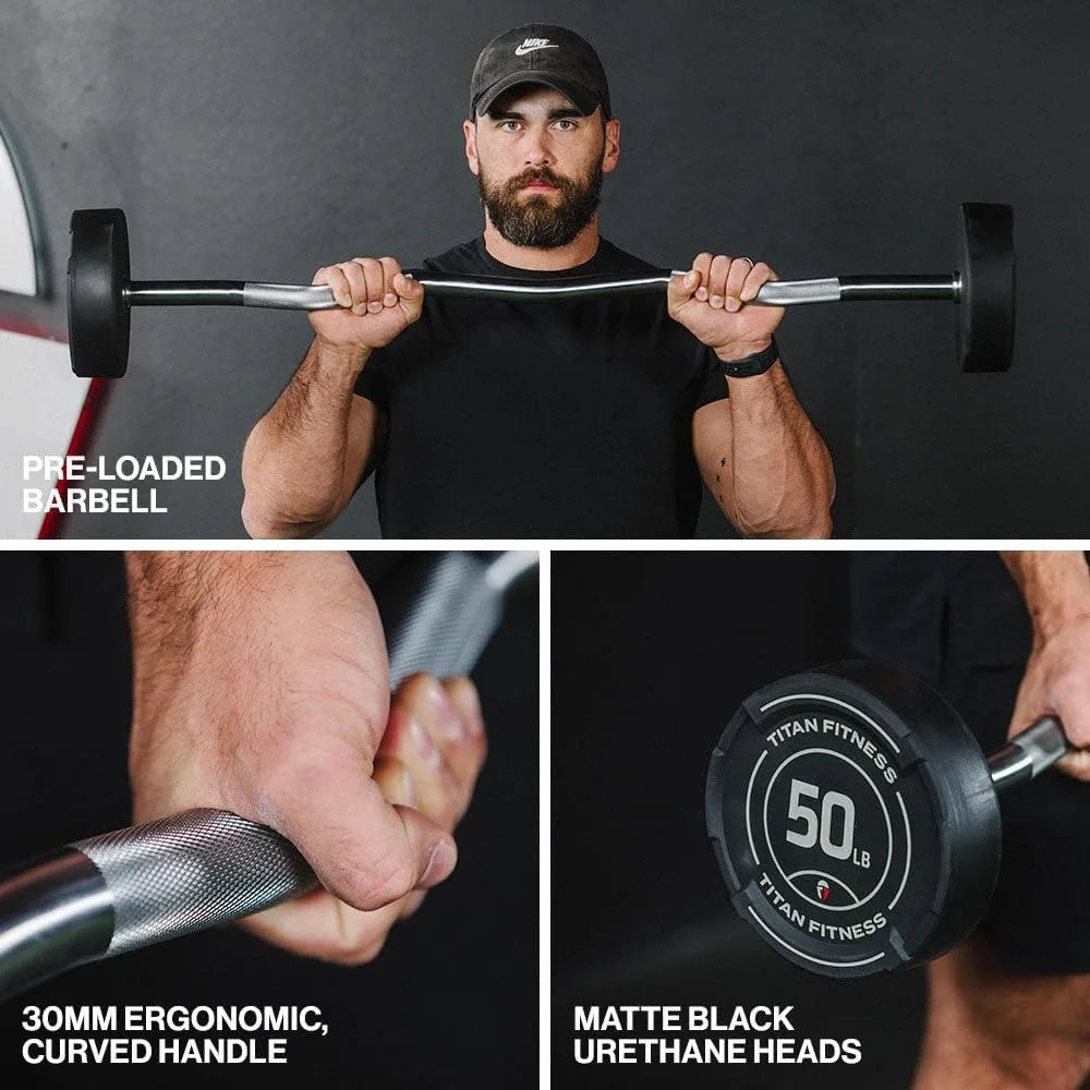 Rubber Curl Fixed Barbells, Pre-Loaded Weight Bar