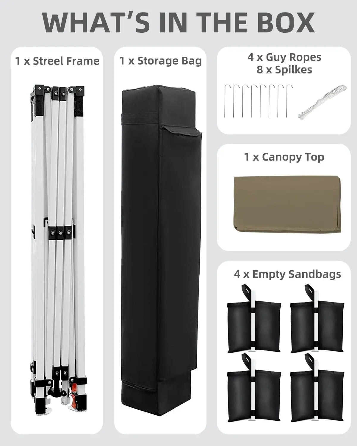 10x10 FT Pop Up Canopy Tent, Adjustable, 4 Sandbags, Carry Bag