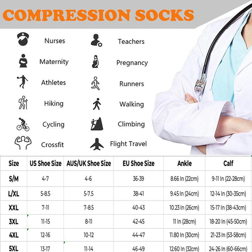 3 Pairs, Compression Socks, 20-30 mm Hg, Athletic, Nylon Medical Nursing