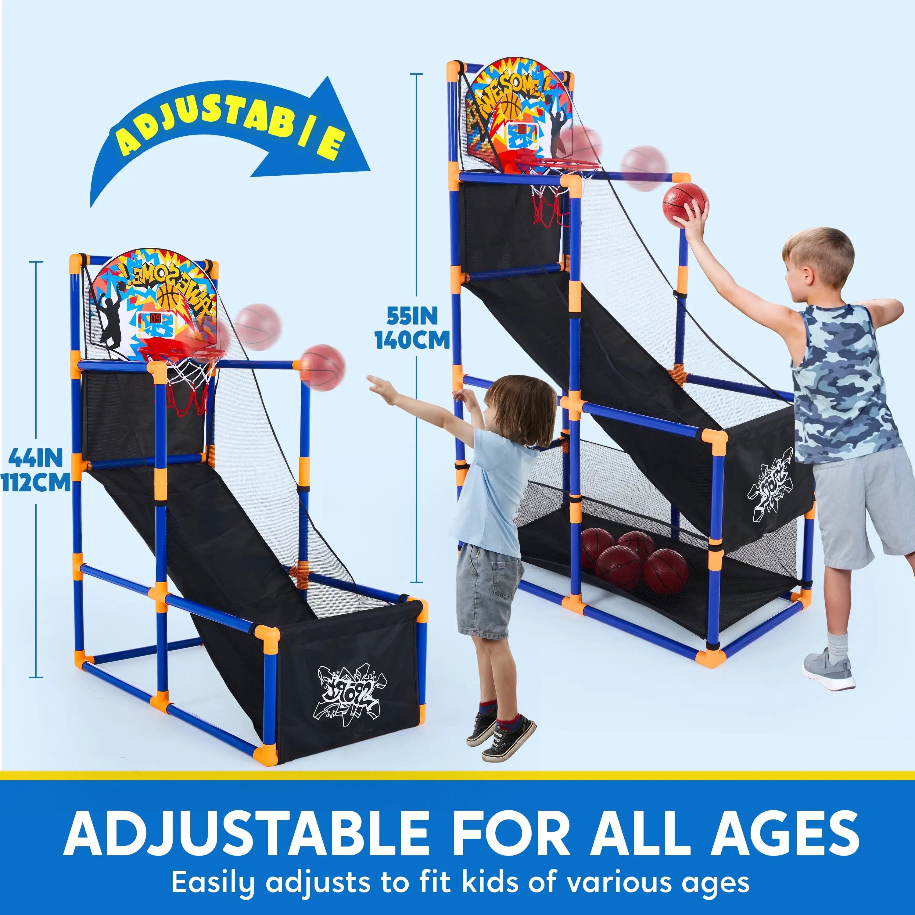 LED Scoring Arcade Basketball Game, 4 Balls, Height 44"-55"