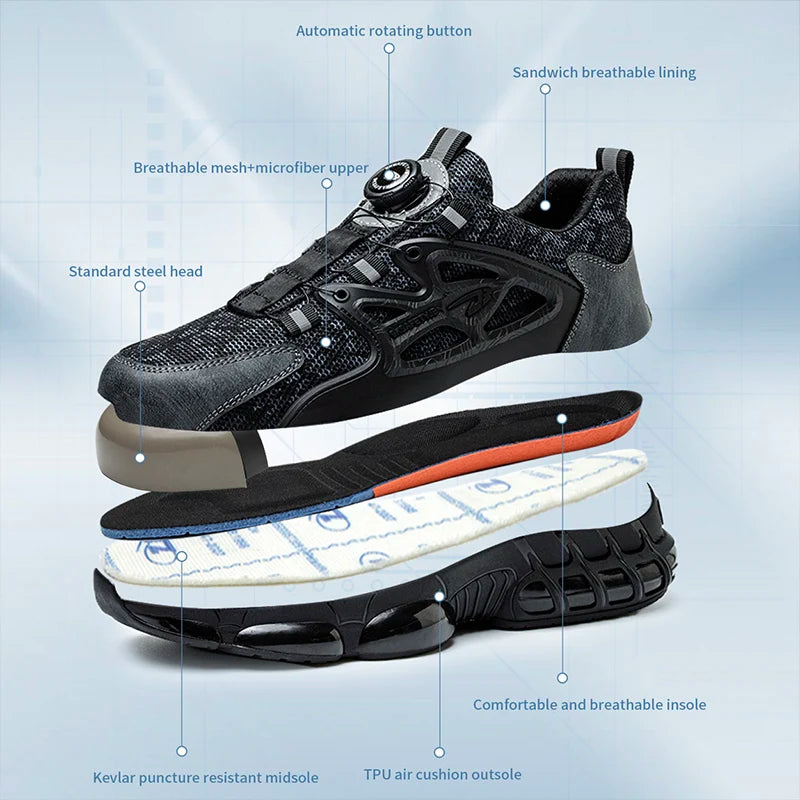 Work shoes with elastic buttons and lace-up