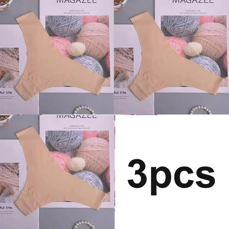 3PCS Seamless Panties Women, Silk, Cotton Crotch, Breathable