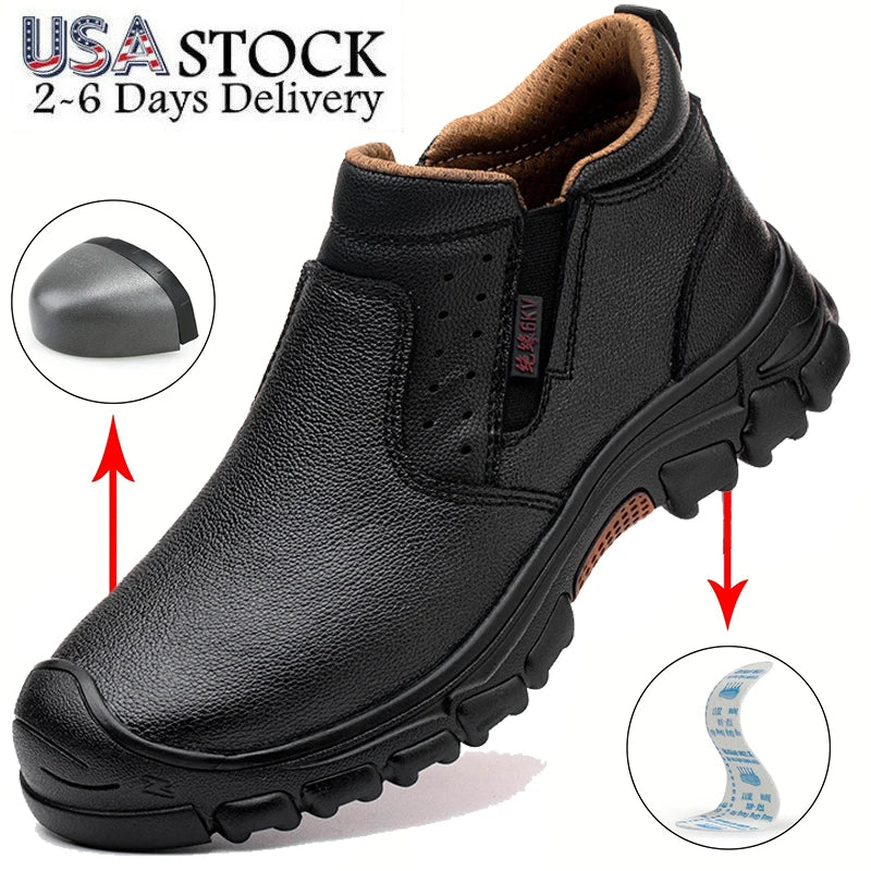 Mens Work Boots Safety Toe Anti-Slip Soles