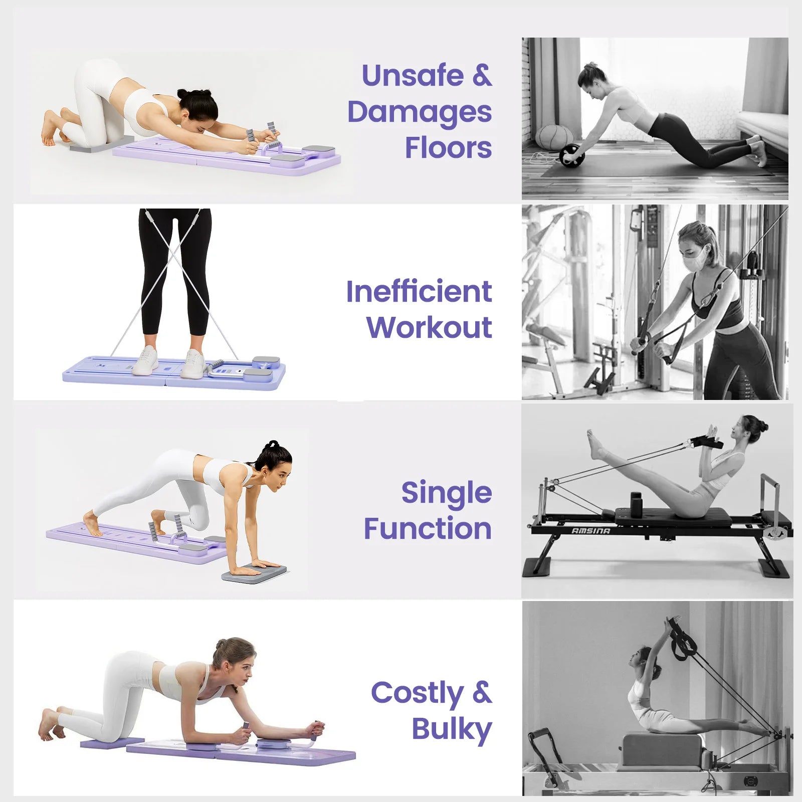 Ab Pilates Board, Adjustable Multi-Functional, Full-Body Bands