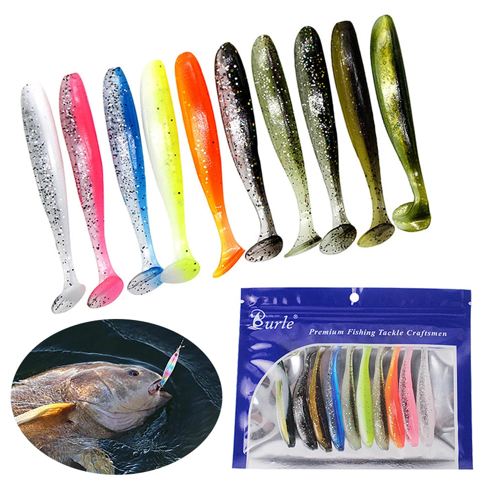 10Pcs 9cm Tail Worm Soft Bait Plastic Fishing Soft Baits