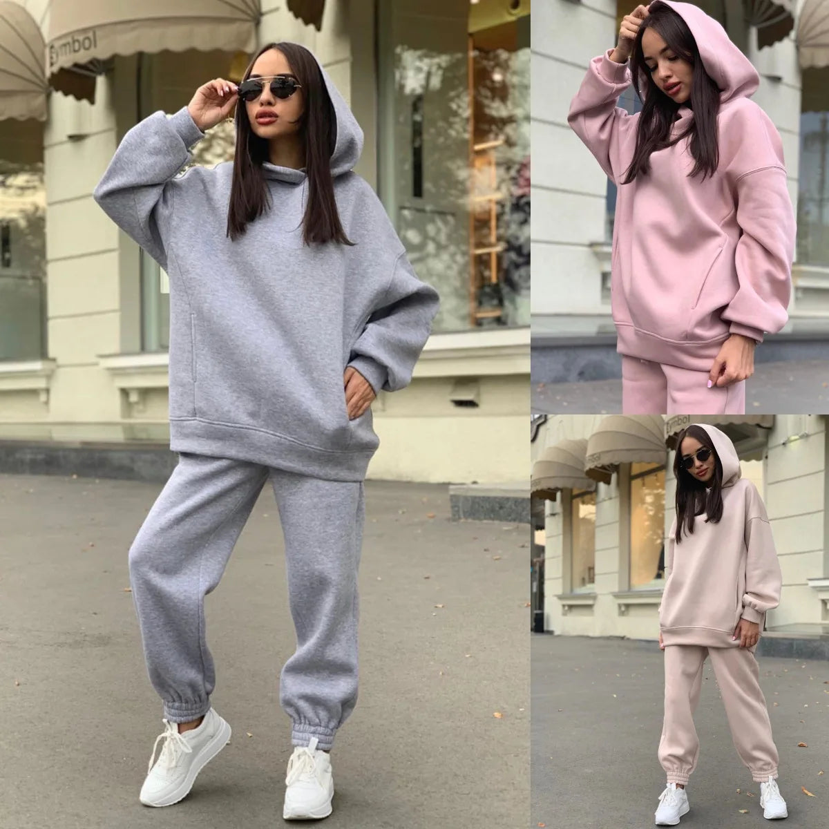 Women Fleece Two Piece Sets,Warm Hoodies
