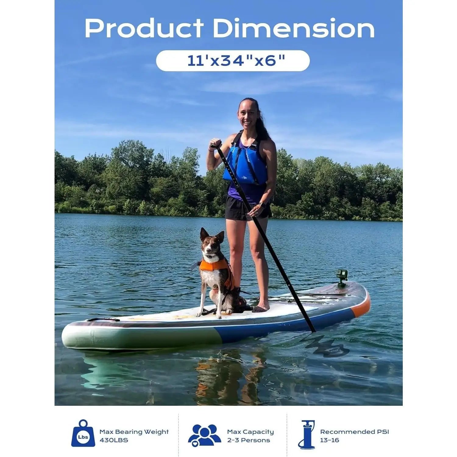 Extra Wide Inflatable Paddle Board, 11' x 34" x 6" for Adults