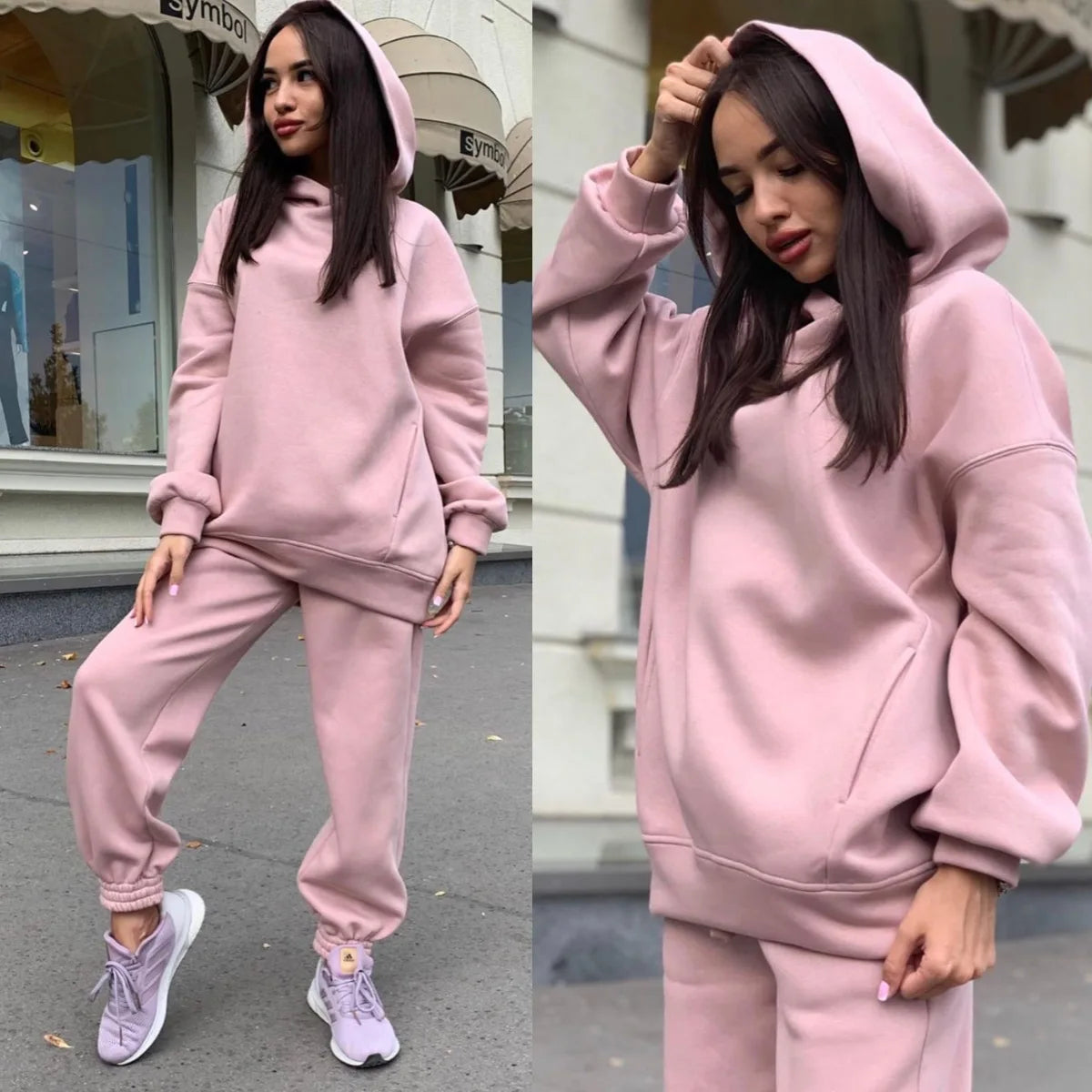 Women Fleece Two Piece Sets,Warm Hoodies