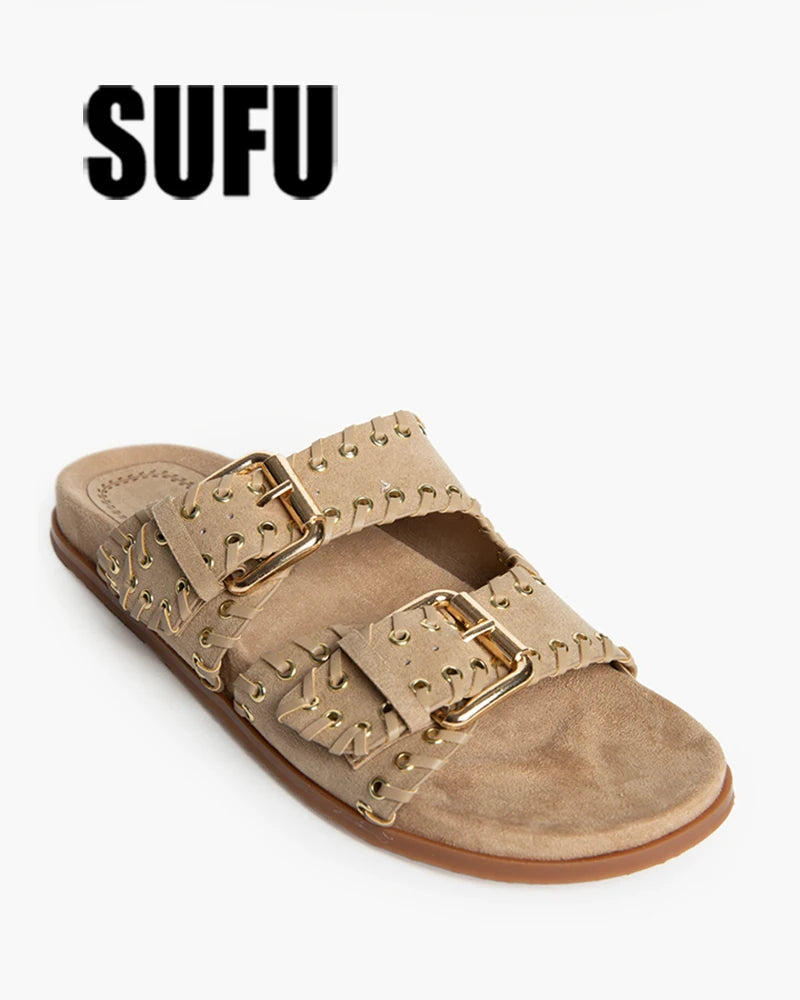 SUFU belt buckle vintage flat slippers