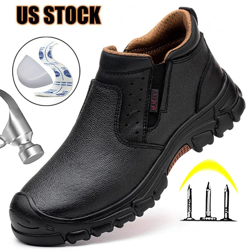 Mens Work Boots Safety Toe Anti-Slip Soles