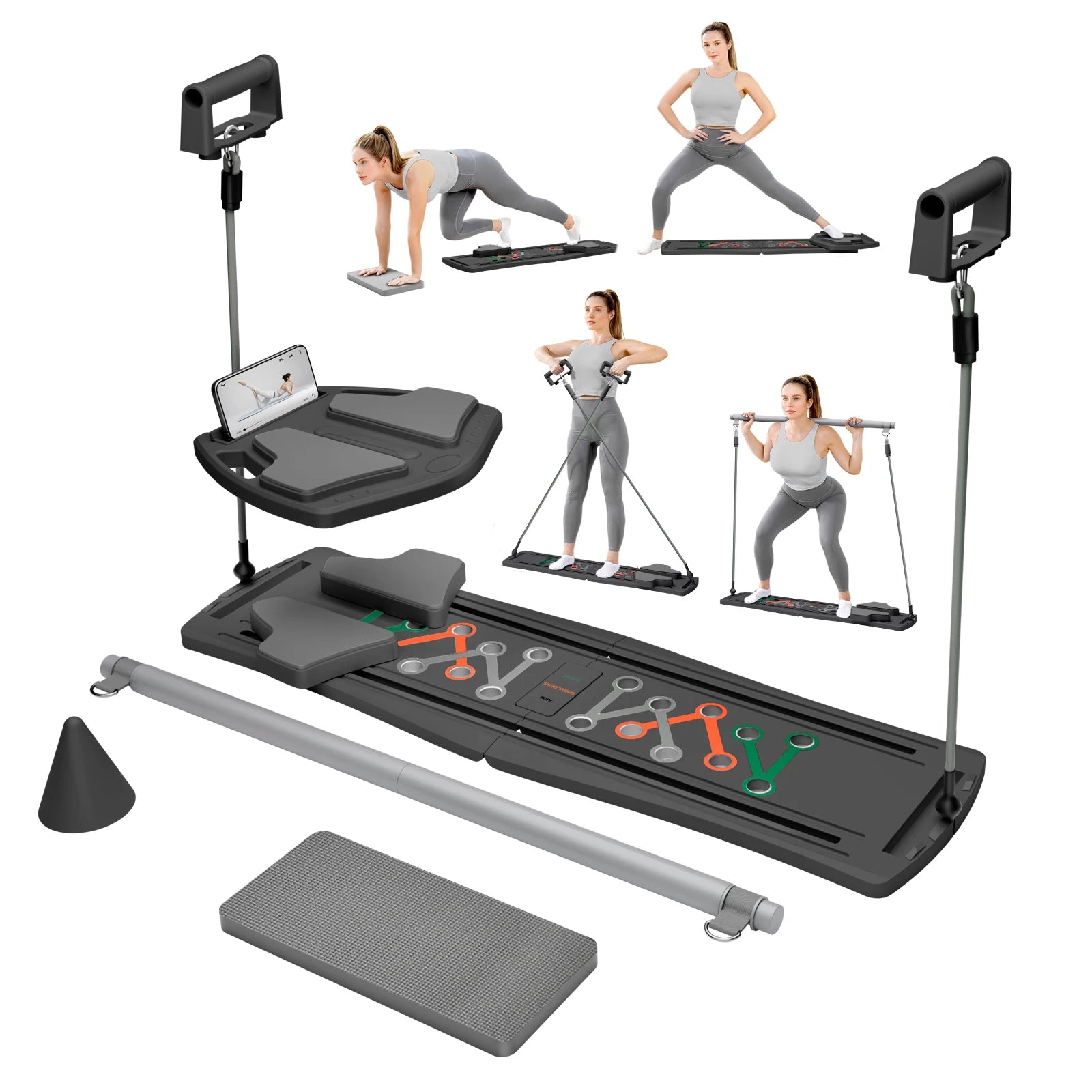Ab Pilates Board, Adjustable Multi-Functional, Full-Body Bands